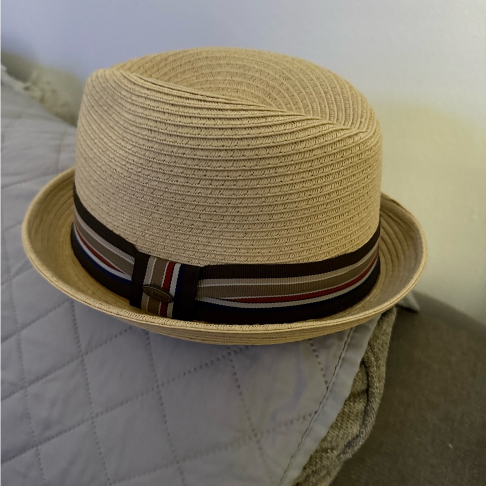 Stylish Tan Fedora Hat with Striped Band